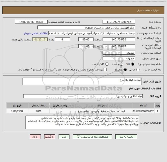 استعلام گوشت فیله ران مرغ