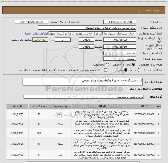 استعلام کیت تعیین گروه خون آنتی A وBوDوآلبومین وآنتی هیومن