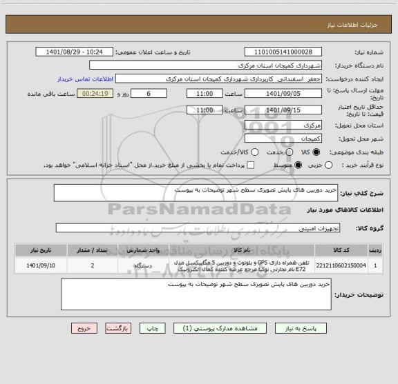 استعلام خرید دوربین های پایش تصویری سطح شهر توضیحات به پیوست