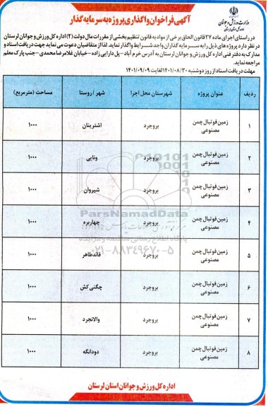 مناقصه و مزایده فراخوان واگذاری پروژه به سرمایه گذار 