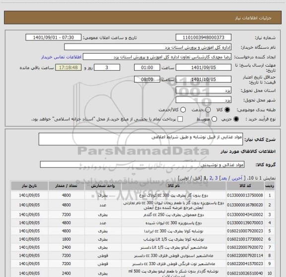 استعلام مواد غذایی از قبیل نوشابه و طبق شرایط اعلامی