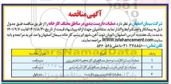 مناقصه داربست بندی در مناطق مختلف کارخانه 