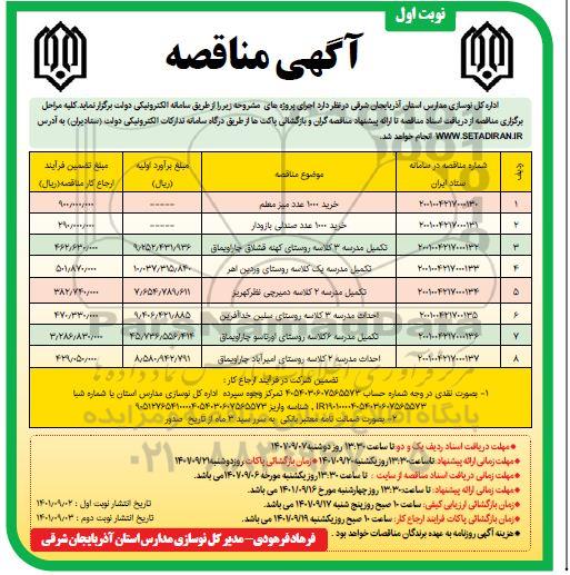 مناقصه خرید 1000 عدد میز معلم  و...