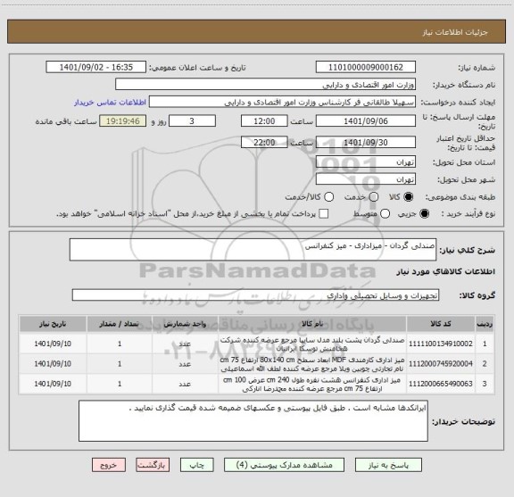 استعلام صندلی گردان - میزاداری - میز کنفرانس