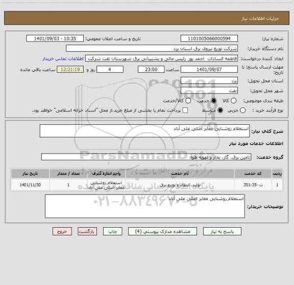 استعلام استعلام روشنایی معابر اصلی علی آباد