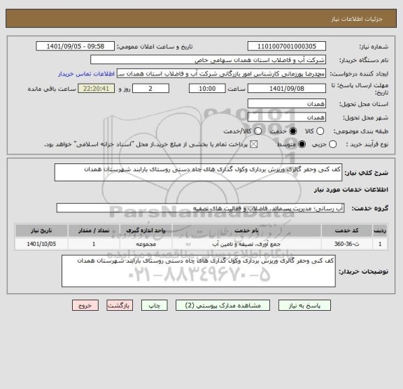 استعلام کف کنی وحفر گالری وریزش برداری وکول گذاری های چاه دستی روستای بارابند شهرستان همدان