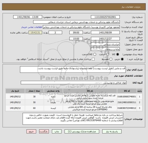 استعلام قند و چایی (طبق لیست پیوست) لطفا قیمتهای پیشنهادی دقیقا طبق لیست پیوست باشد.