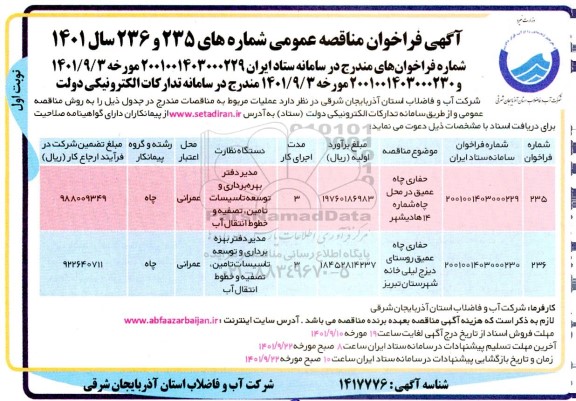 فراخوان مناقصه حفاری چاه عمیق در محل چاه ...