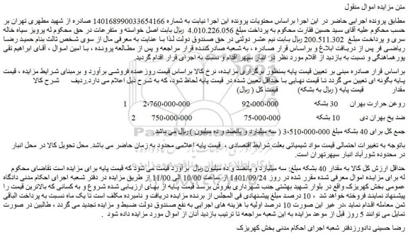 مزایده فروش روغن حرارت بهران 