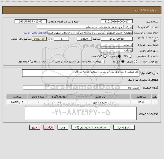 استعلام کف شکنی و حفر تونل چاه آب شرب روستای انالوجه چادگان