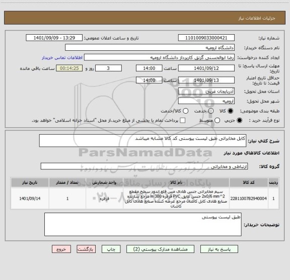 استعلام کابل مخابراتی طبق لیست پیوستی کد کالا مشابه میباشد