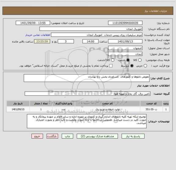 استعلام تعویض تابلوها و کنتورهای  کشاورزی بخش باغ بهادران