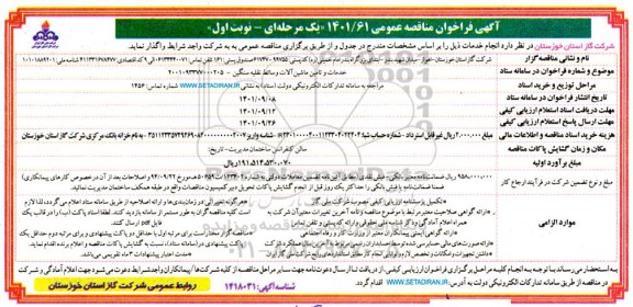 مناقصه خدمات و تامین ماشین آلات وسائط نقلیه 