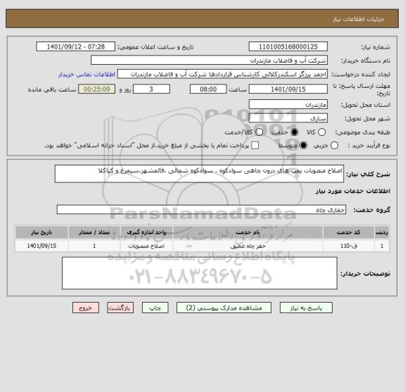 استعلام اصلاح منصوبات پمپ های درون چاهی سوادکوه ، سوادکوه شمالی ،قائمشهر،سیمرغ و کیاکلا