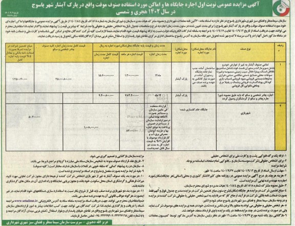 مزایده اجاره جایگاهها و اماکن مورد استفاده صنوف موقت