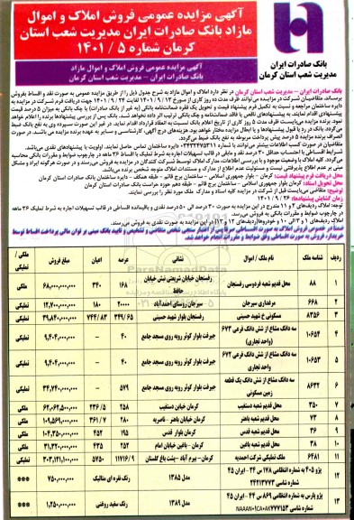 مزایده فروش املاک مازاد 