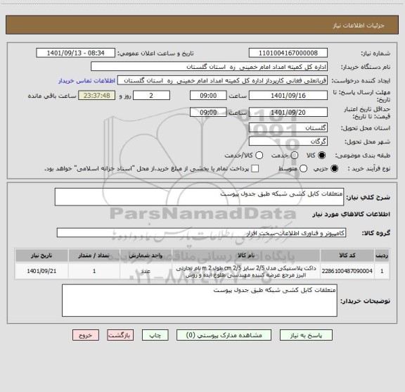 استعلام متعلقات کابل کشی شبکه طبق جدول پیوست