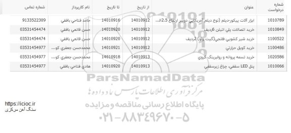 استعلام ابزارآلات پیکور - دیلم (نوع دیلم آمریکایی دوسر ارتفاع 2.5 ....