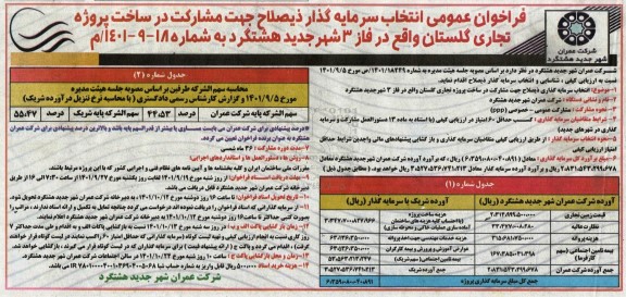 فراخوان عمومی انتخاب سرمایه گذار ذیصلاح جهت مشارکت در ساخت پروزه تجاری