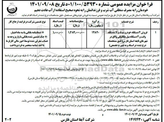 مزایده عمومی فروش 2 دستگاه خودرو سبک و 7 دستگاه وانت... 