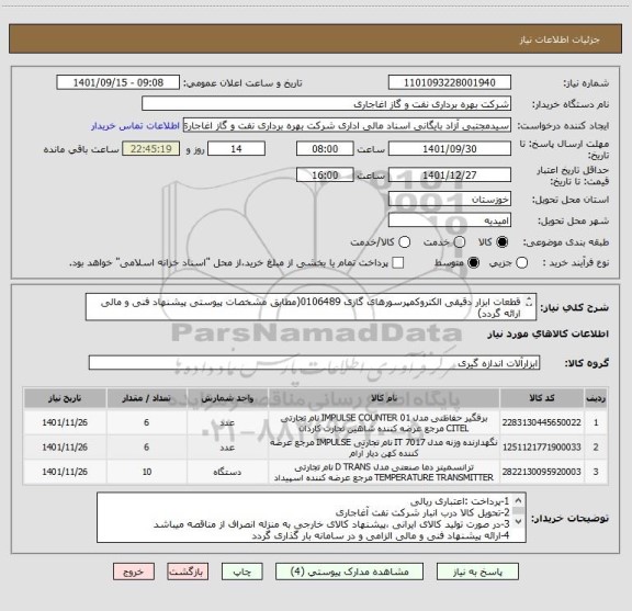 استعلام قطعات ابزار دقیقی الکتروکمپرسورهای گازی 0106489(مطابق مشخصات پیوستی پیشنهاد فنی و مالی ارائه گردد)
ایران کد استفاده شده مشابه میباشد