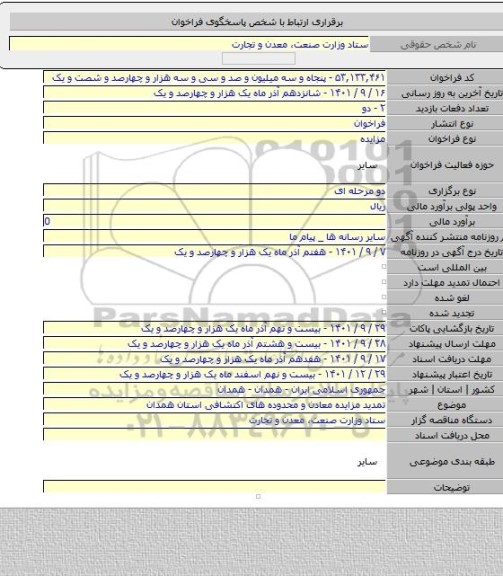 مزایده, تمدید مزایده معادن و محدوده های اکتشافی استان همدان