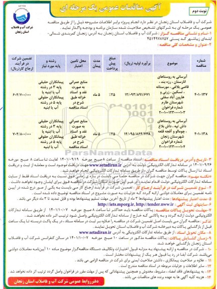 مناقصه آبرسانی به روستاهای ...