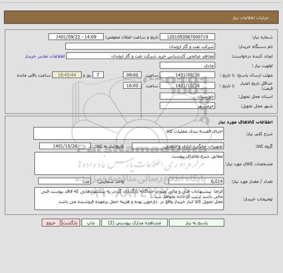 استعلام اجرای قفسه بندی عملیات کالا