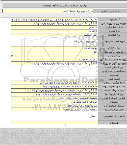 مناقصه, خرید انواع تابلو کامپوزیتی