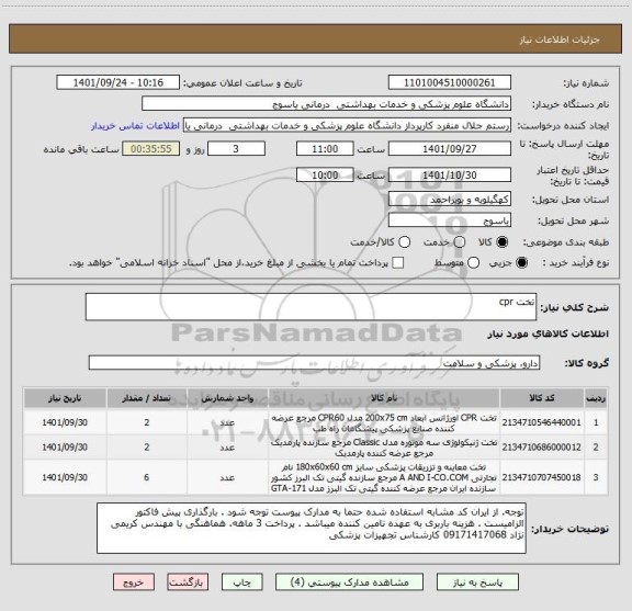 استعلام تخت cpr