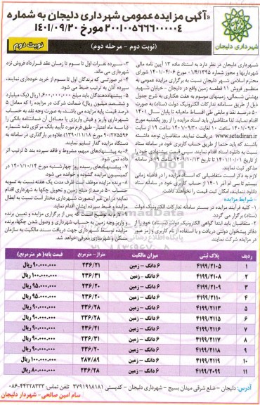 مزایده فروش 11 قطعه زمین ـ نوبت دوم