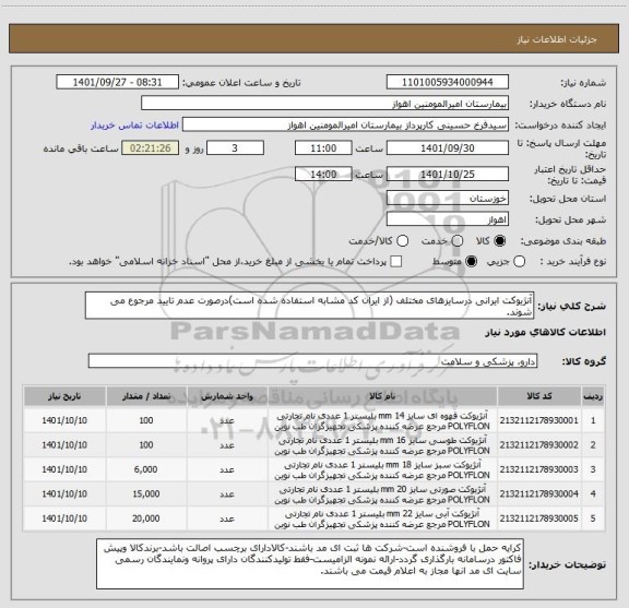 استعلام آنژیوکت ایرانی درسایزهای مختلف (از ایران کد مشابه استفاده شده است)درصورت عدم تایید مرجوع می شوند.