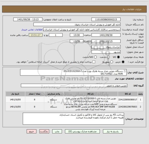 استعلام دستگاه دوربین مدار بسته هایک ویژن مدل DS-2CD1023G0-I
NVR مدل DS-7104q1
ایران کدها مشابه میباشد