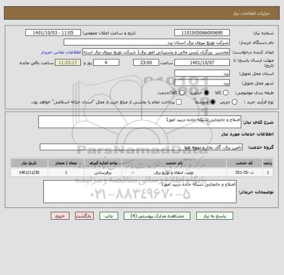 استعلام اصلاح و جابجایی شبکه جاده دربید امور1