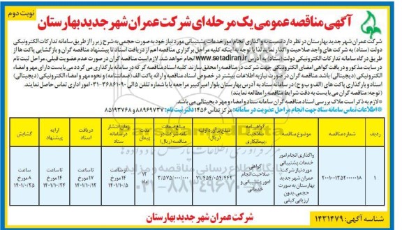 مناقصه واگذاری انجام امور خدمات پشتیبانی  و...  ـ نوبت دوم