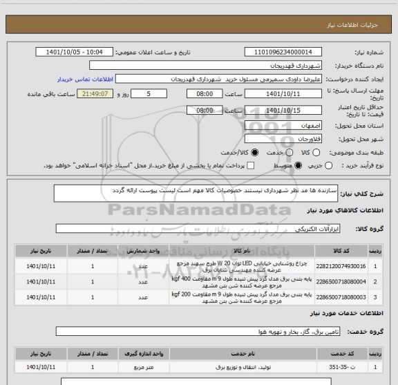 استعلام سازنده ها مد نظر شهرداری نیستند خصوصیات کالا مهم است لیست پیوست ارائه گردد