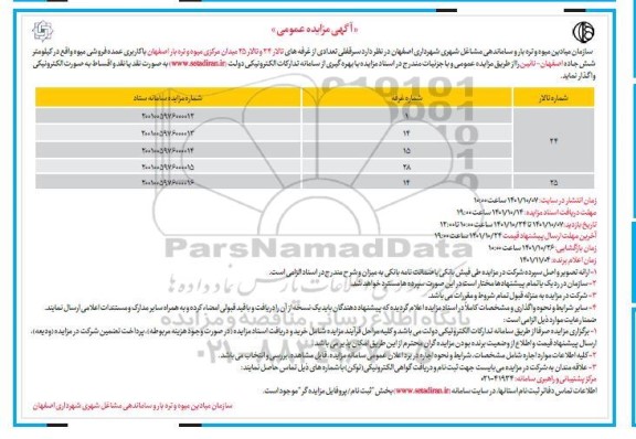 مزایده فروش سرقفلی تعدادی از غرفه های تالار 24 و تالار 45 