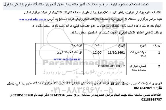 تجدید استعلام دستمزد ابنیه ، برق و مکانیک آشپزخانه