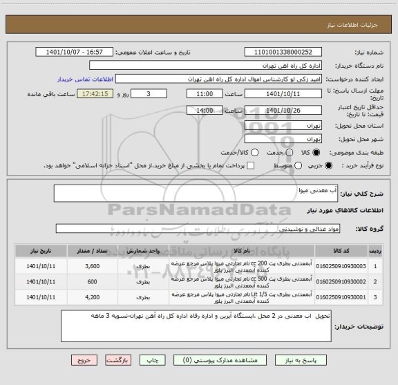 استعلام آب معدنی میوا