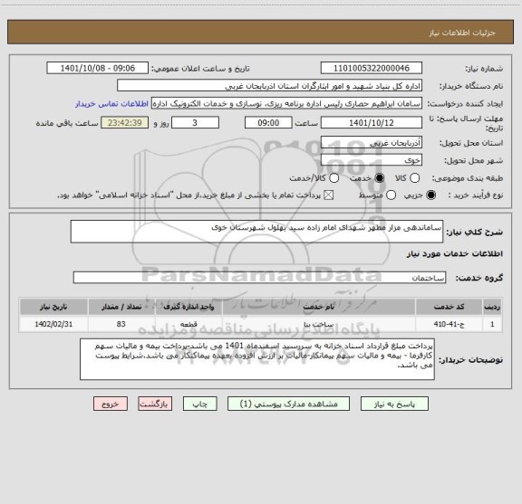 استعلام ساماندهی مزار مطهر شهدای امام زاده سید بهلول شهرستان خوی