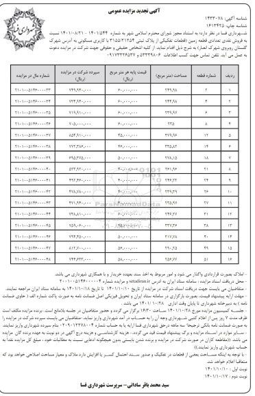 تجدید مزایده فروش نقدی تعدادی قطعه زمین 