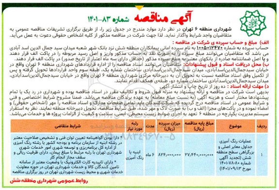 مناقصه عملیات رنگ آمیزی جداول معابر