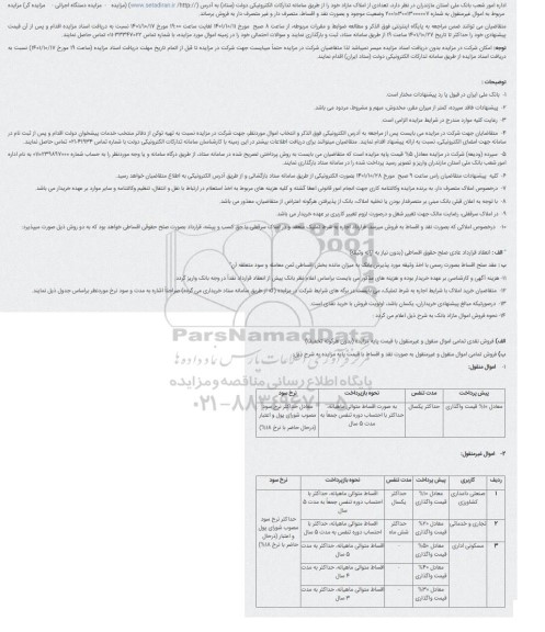  مزایده استانی املاک و اموال مازاد و تملیکی بانک ملی