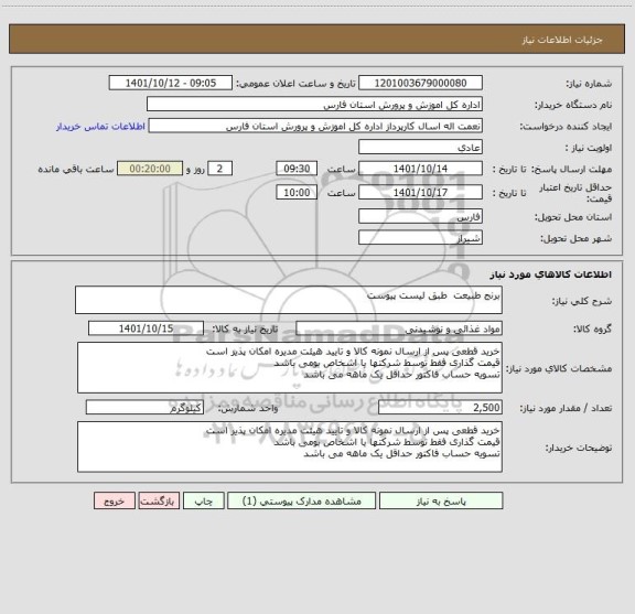 استعلام برنج طبیعت  طبق لیست پیوست