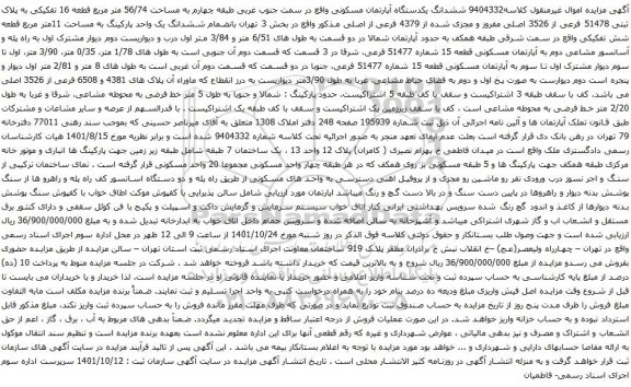 آگهی مزایده ششدانگ یکدستگاه آپارتمان مسکونی