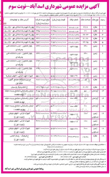 مزایده فروش مغازه، زمنی، آپارتمان، زمین مسکونی