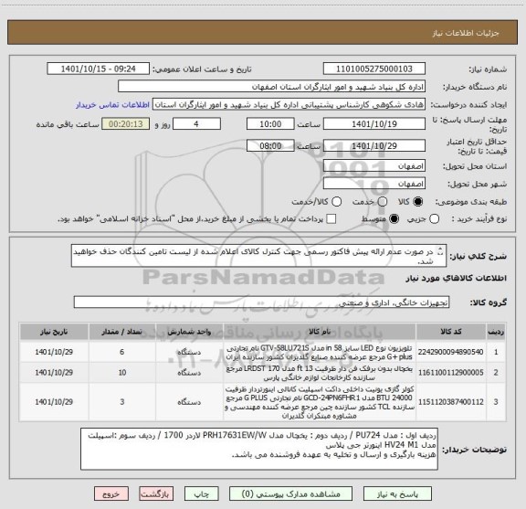 استعلام در صورت عدم ارائه پیش فاکتور رسمی جهت کنترل کالای اعلام شده از لیست تامین کنندگان حذف خواهید شد.
کادر توضیحات حتما چک شود.