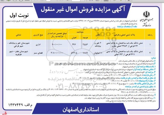 مزایده فروش ششدانگ یک باب ساختمان به پلاک ثبتی 74 فرعی از 3453...