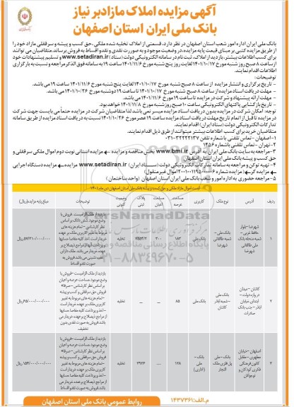 مزایده فروش املاک وضعیت کنونی تخلیه 