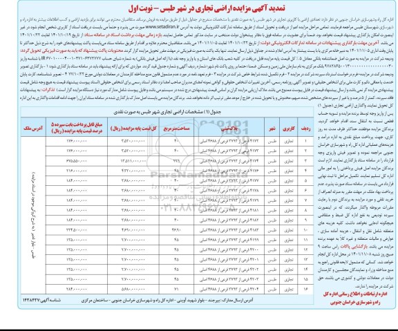 تمدید آگهی مزایده اراضی تجاری 